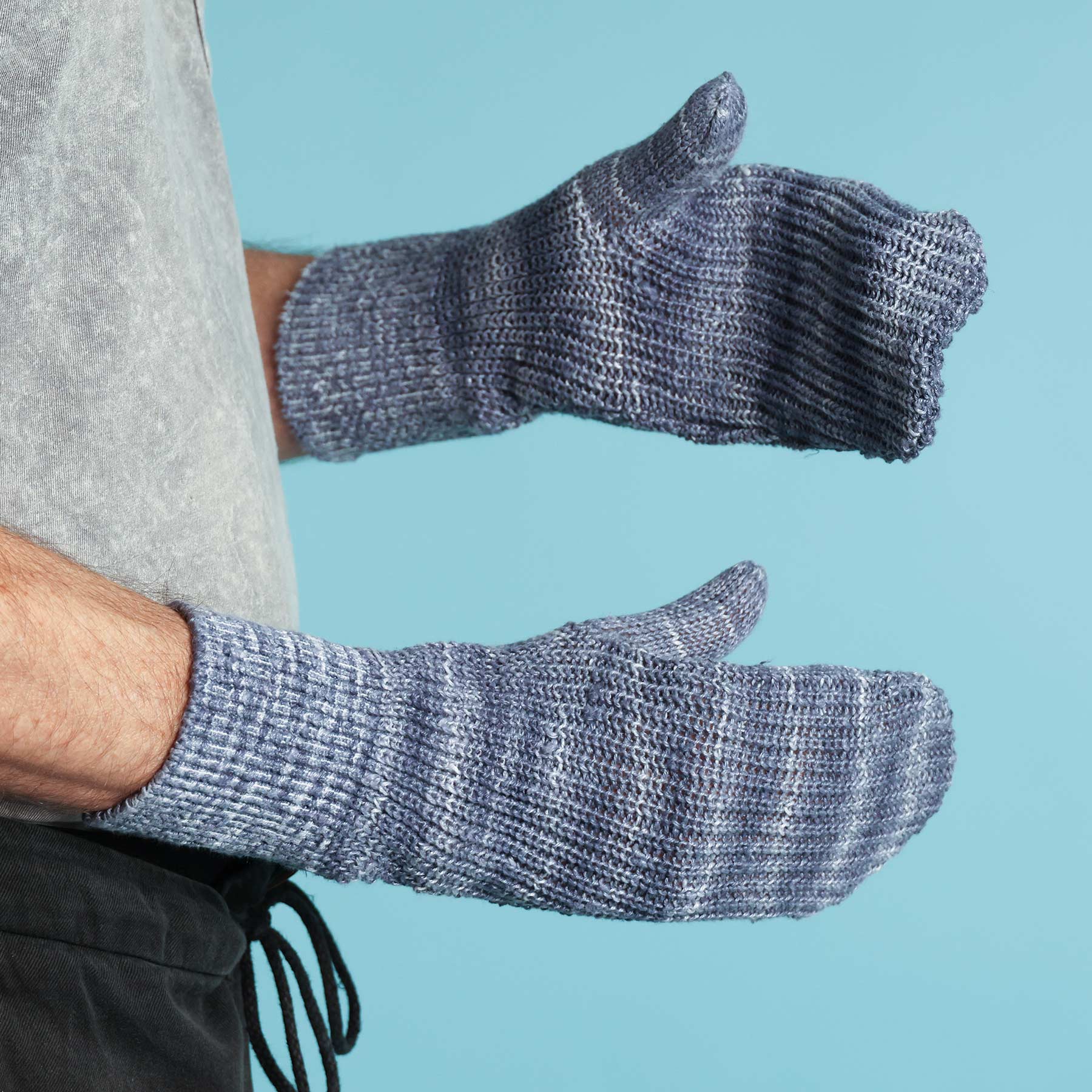 100% Organic Hemp Mittens (Unisex) Large Silver/Grey Blue