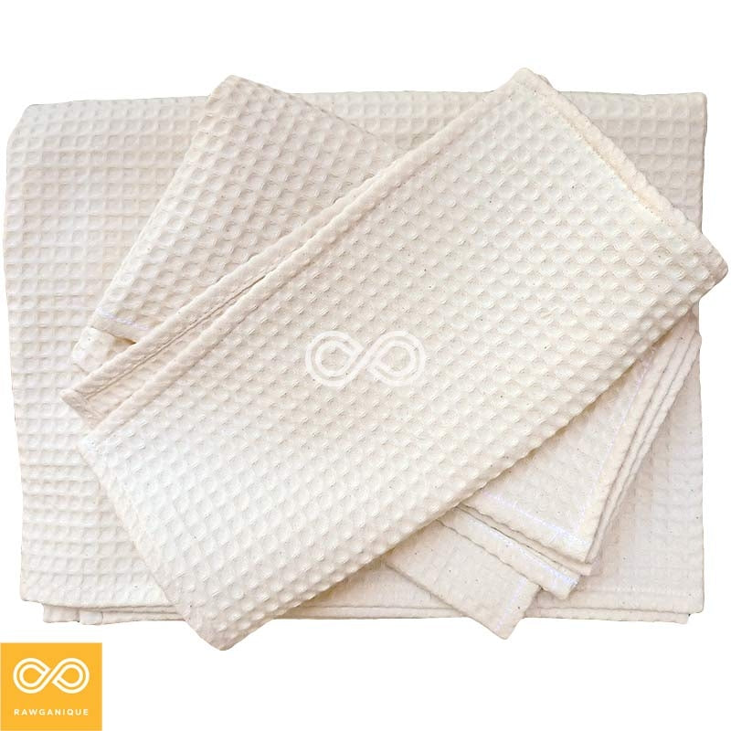 EVERDALE 100% Organic Cotton Honeycomb Woven Towel (Wash Cloth, Hand Towel, Hair Towel)