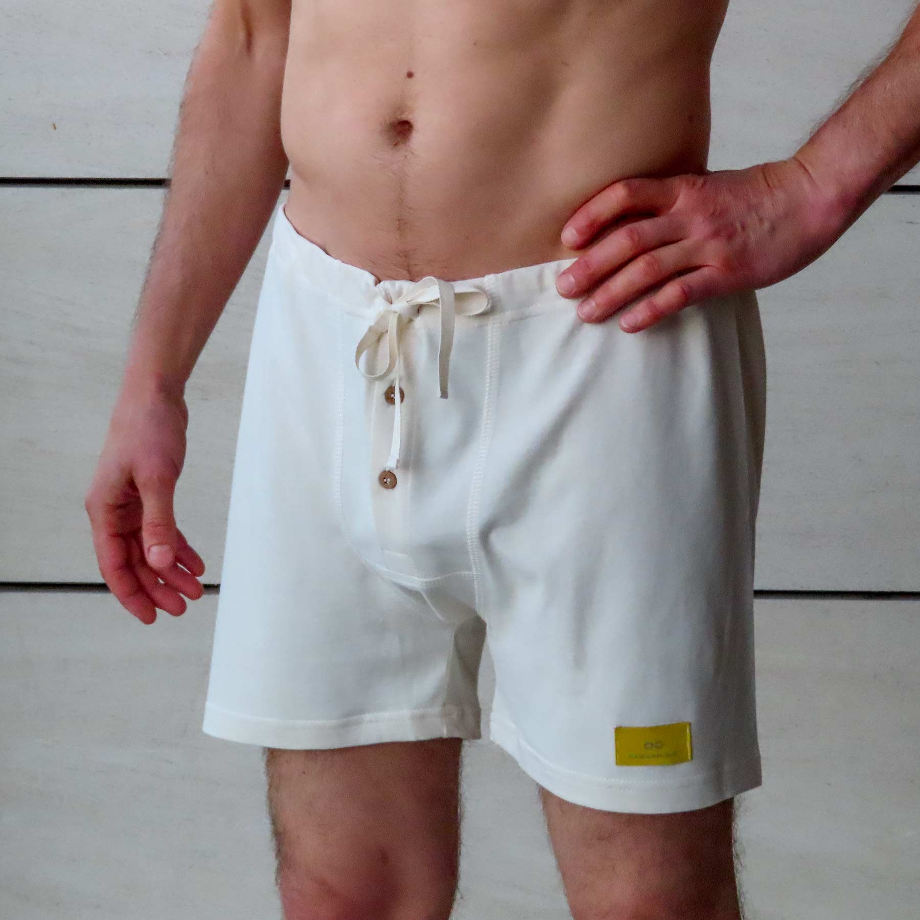Elastic-free Organic Cotton Drawstring Boxers (nut button; breathable ...