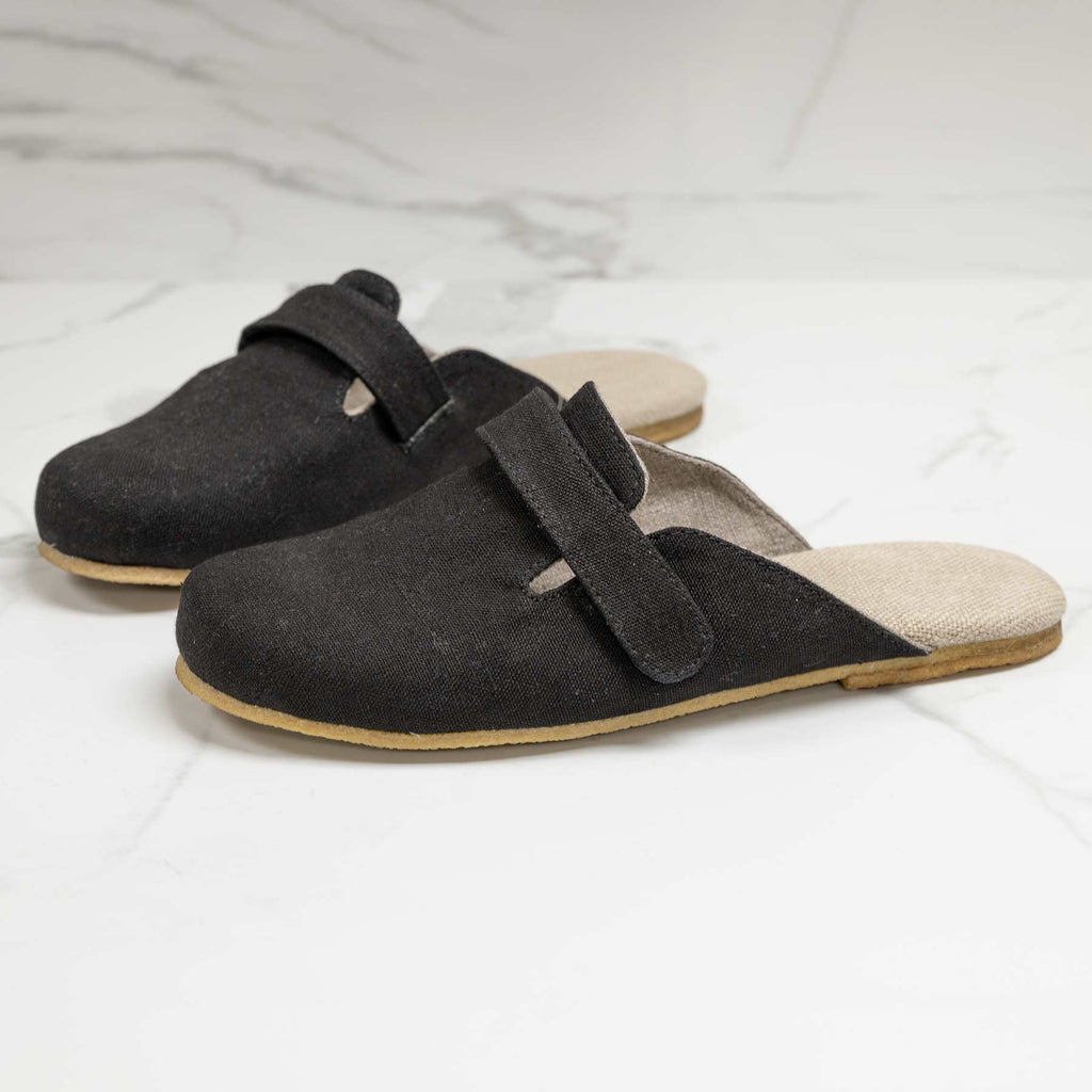 linen slip-on mules