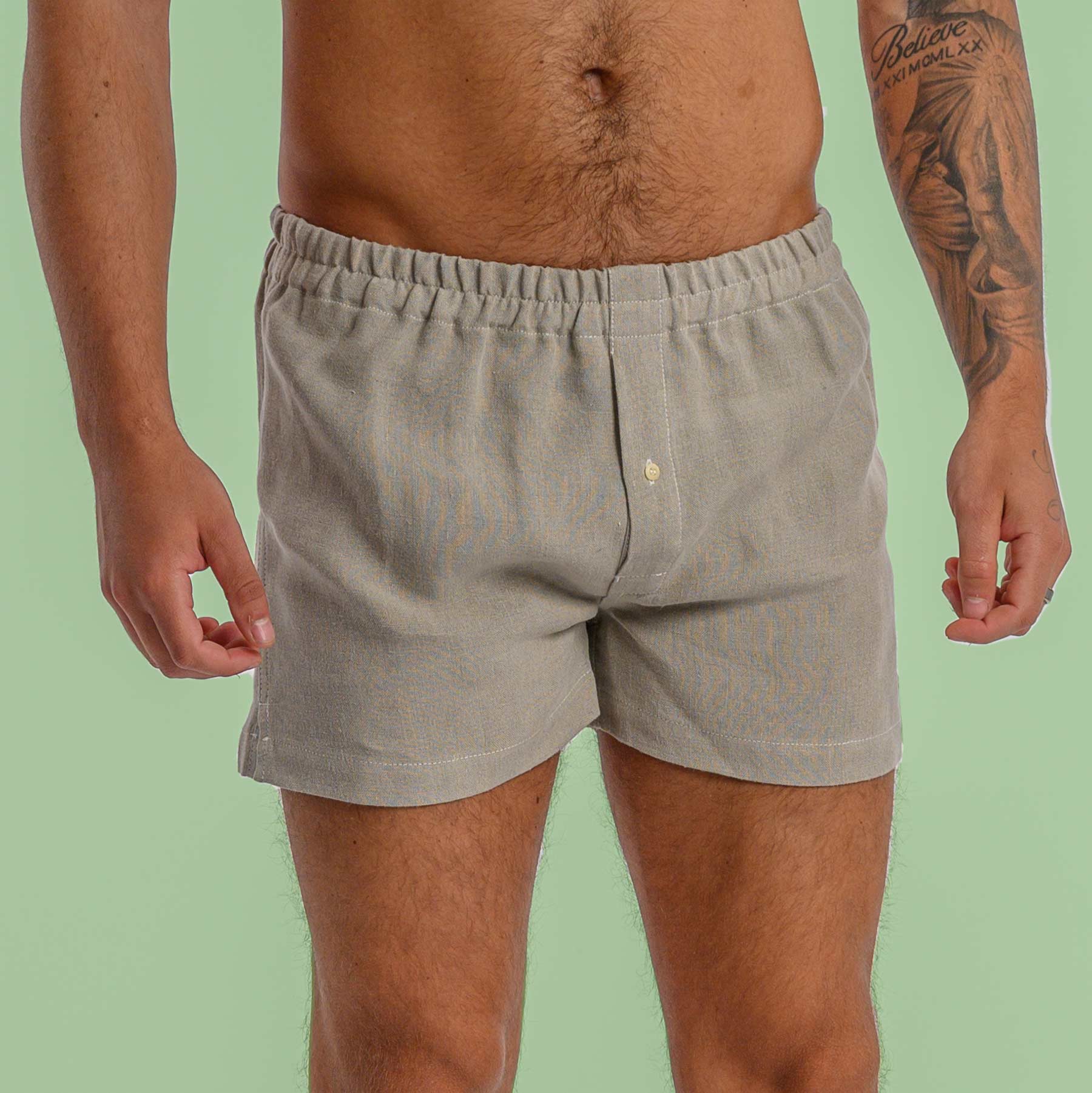 100% Organic Flax Linen Boxers (Plastic-free nut button; covered