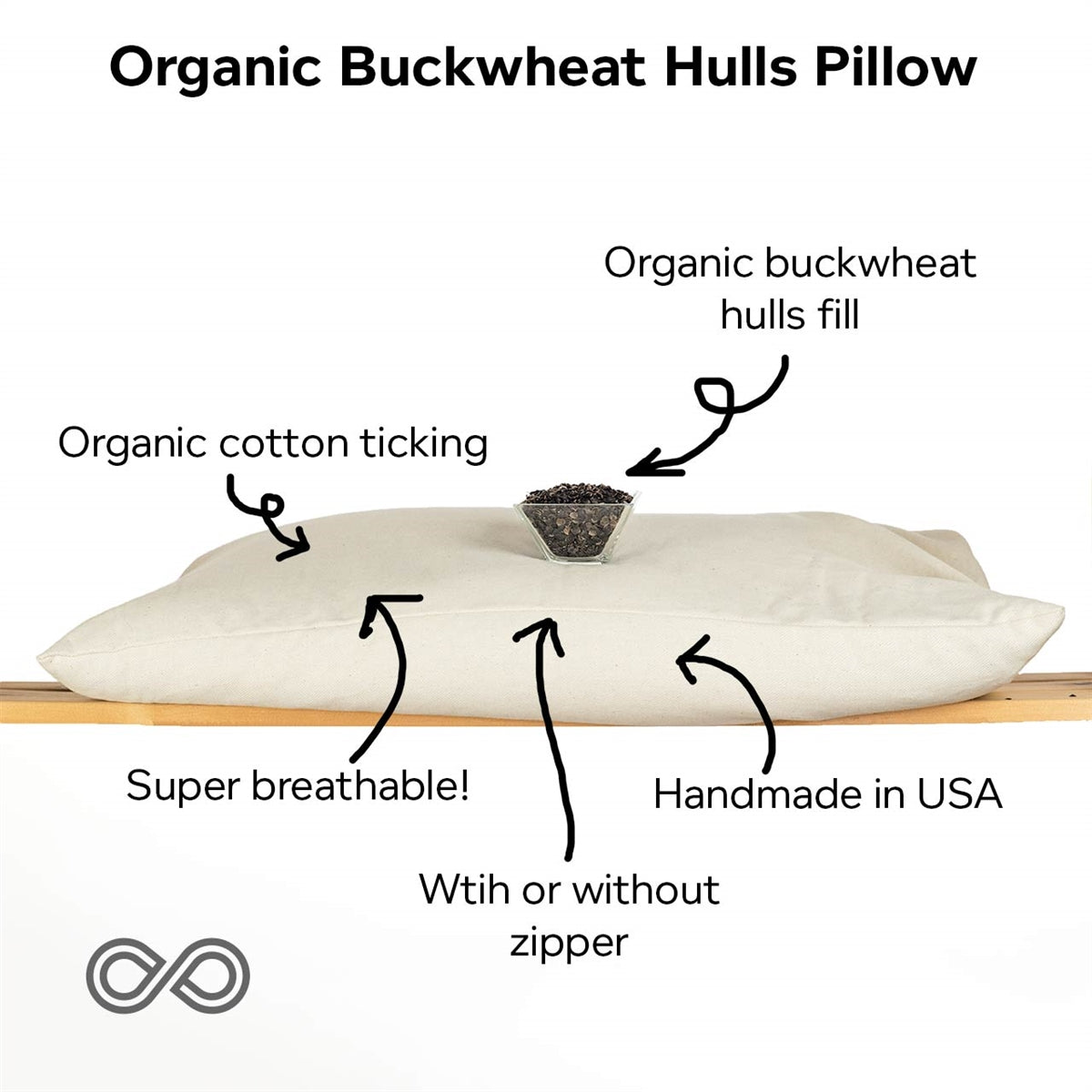 Organic Buckwheat Hulls Bed Pillow (Chemicalfree) (Made in USA