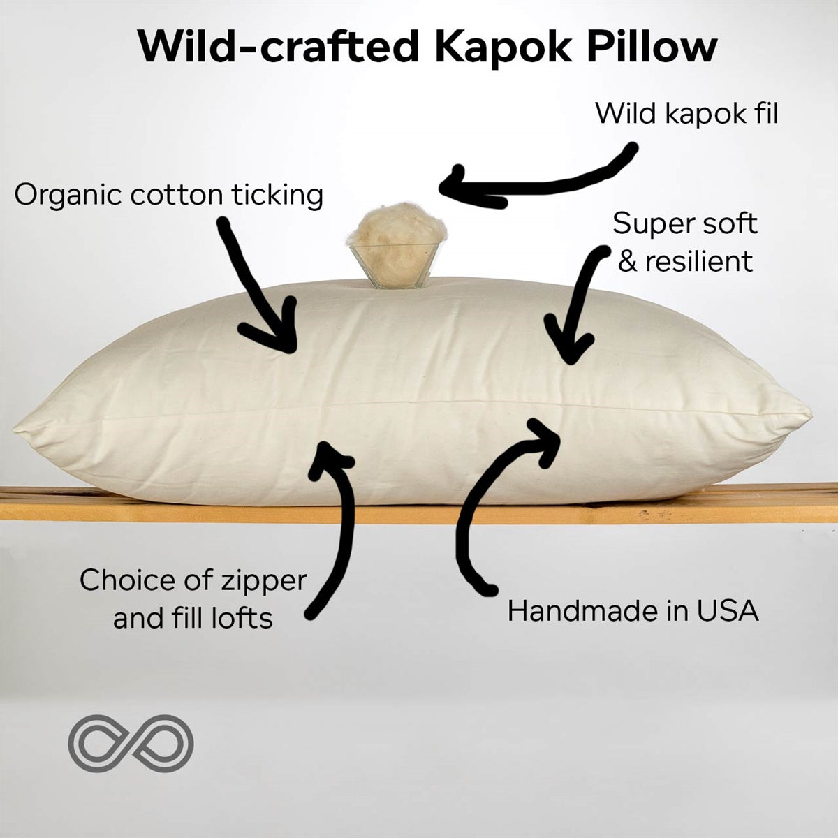 Vegan 100 Kapok Pillow (Made in USA; Organic Case, Plasticfree