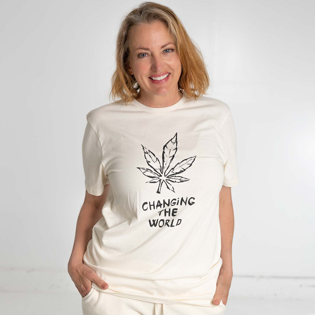 PUREVALLEY 100% Organic Prima Cotton T-Shirt - Eco-Printed: Changing The World