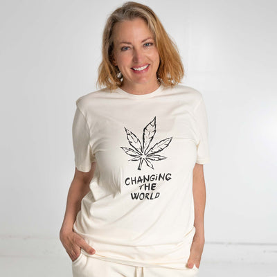 PUREVALLEY 100% Organic Prima Cotton T-Shirt - Eco-Printed: Changing The World (99.9% Biodegradable)