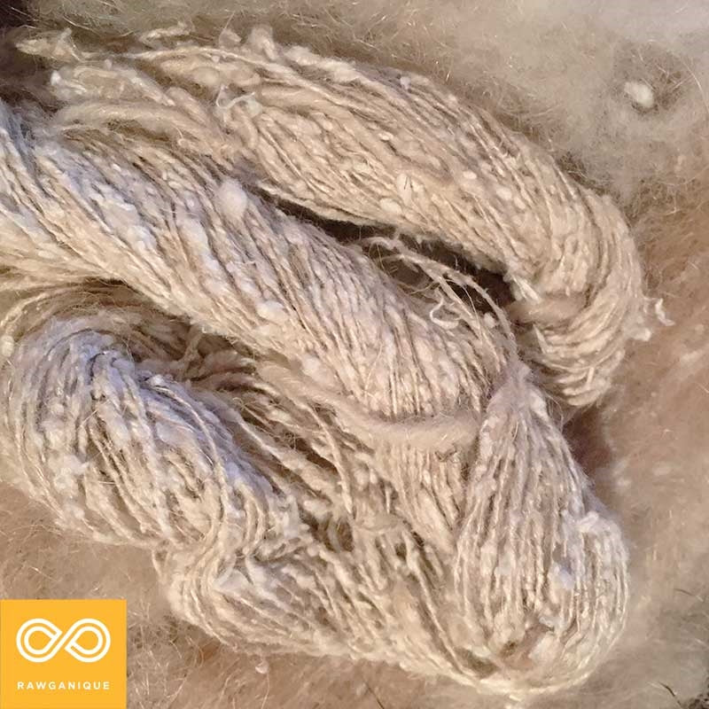 Hand-carded Hemp-Ahimsa Silk Weasel-Wound Handspun Roving Top (50gm skein)(40gm - 240 feet Skein)