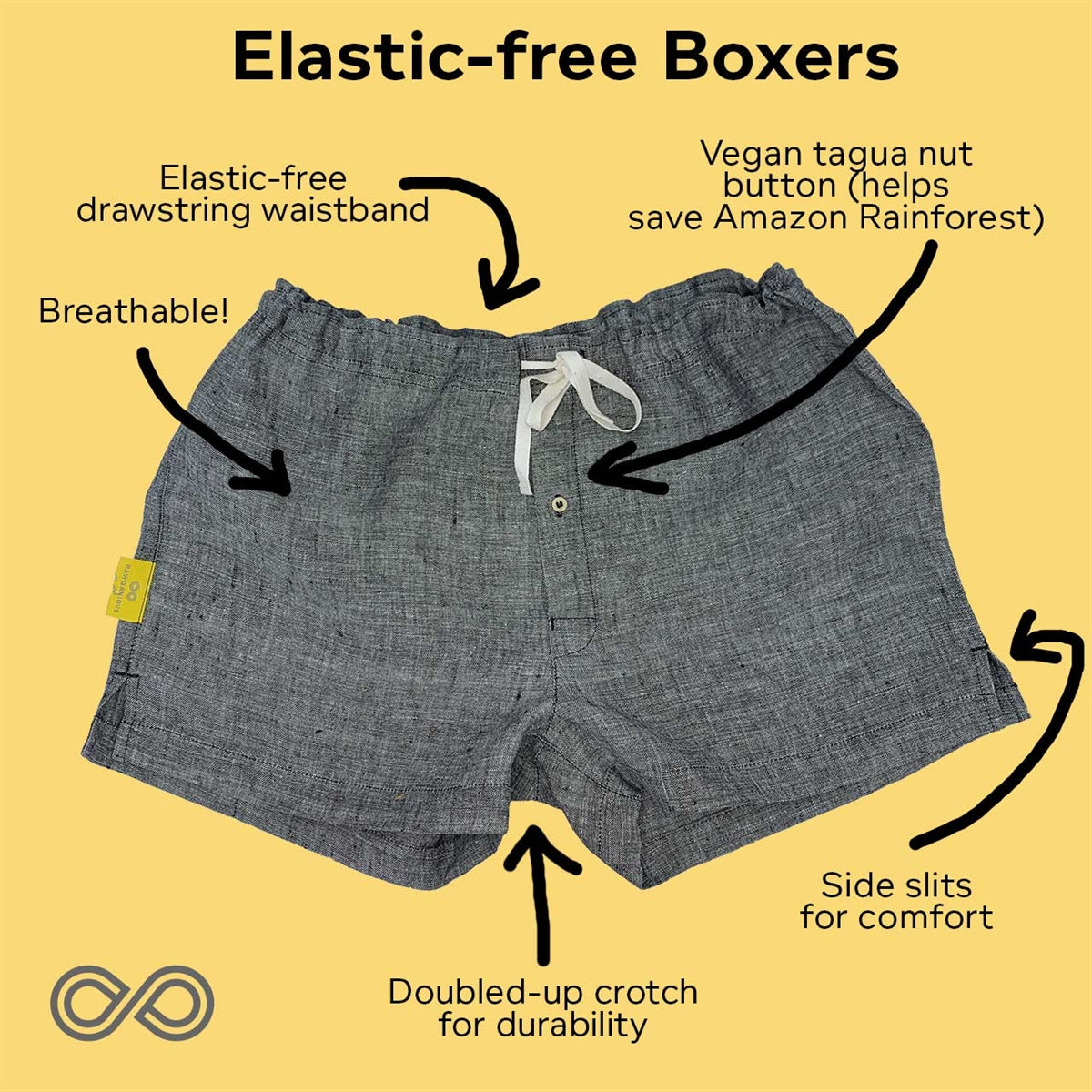 Elastic-free 100% Organic Cotton Boxers (Nut Button; Plastic-Free) –  Rawganique