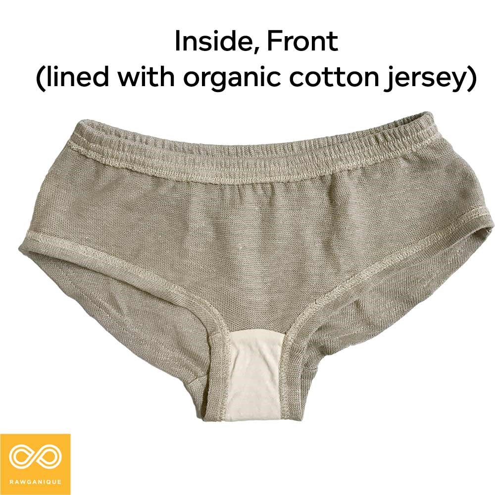 Women's 100% organic linen boy shorts bikini panty underwear intimates, Ships worldwide from Vancouver BC & WA, Chemical-free