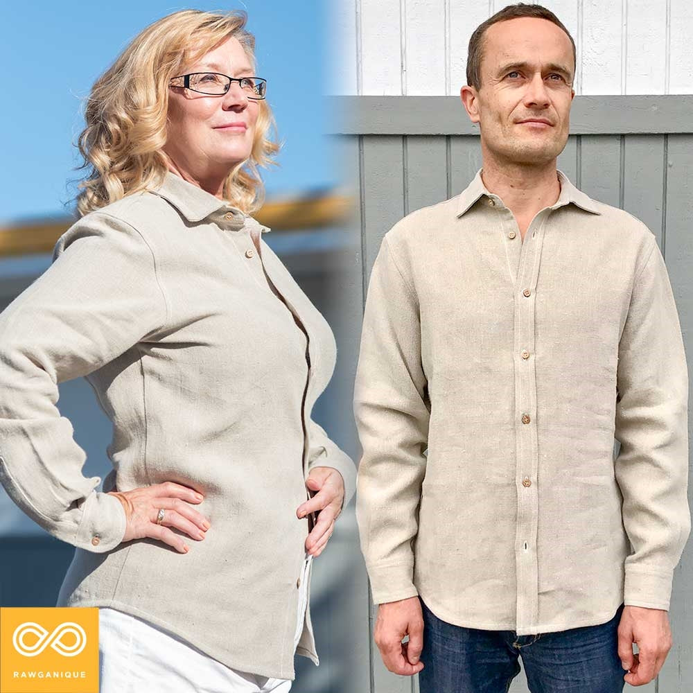 RAPHAEL 100% Organic Hemp 10oz Long-Sleeve Shirt (Thicker Fabric, Plastic-free Coconut Buttons) (Unisex)