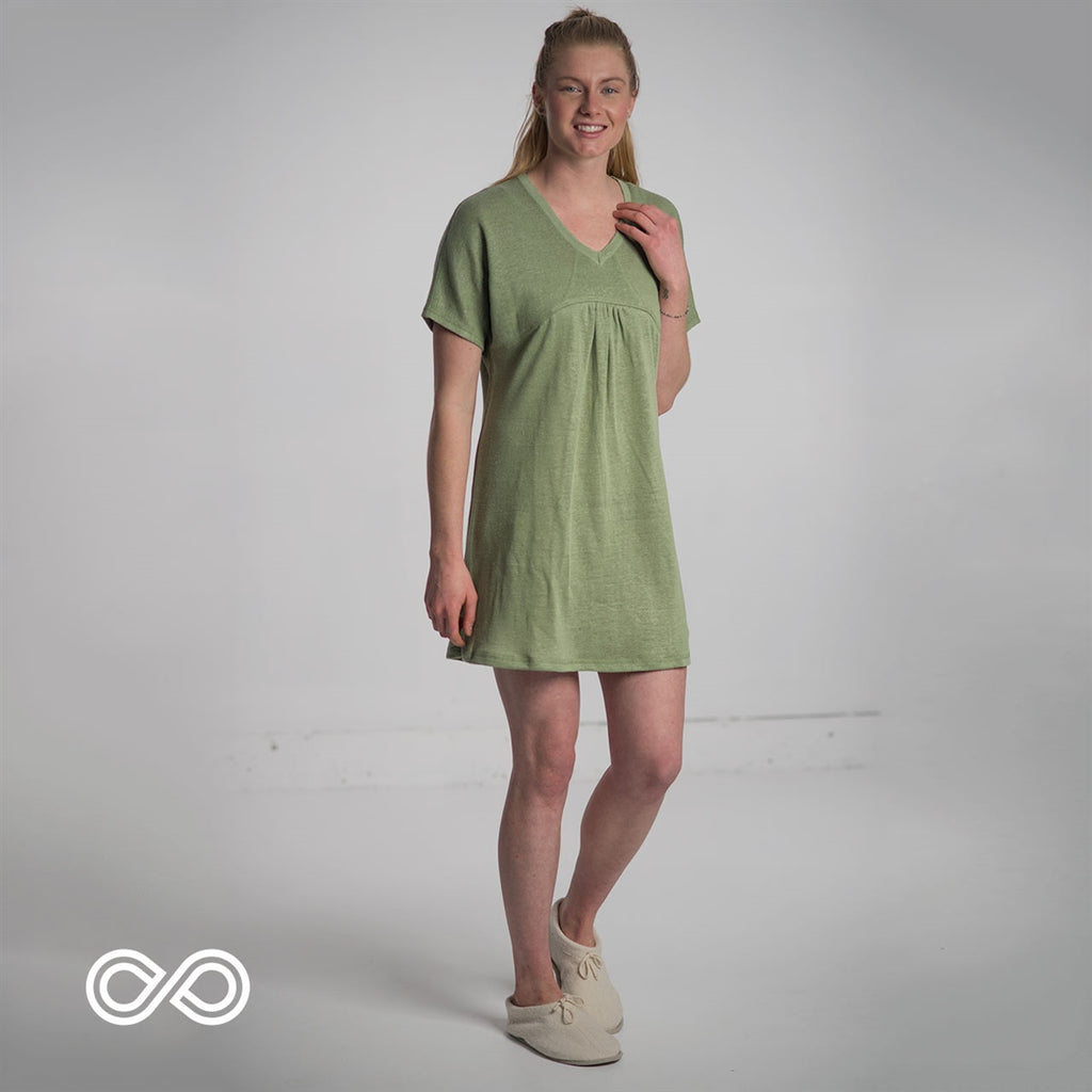 green linen dress