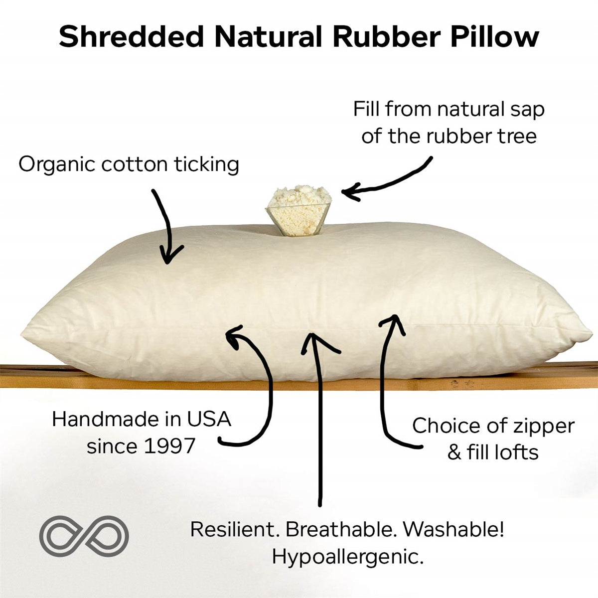 Shredded Natural Latex Rubber Pillow (Made in USA; Chemicalfree