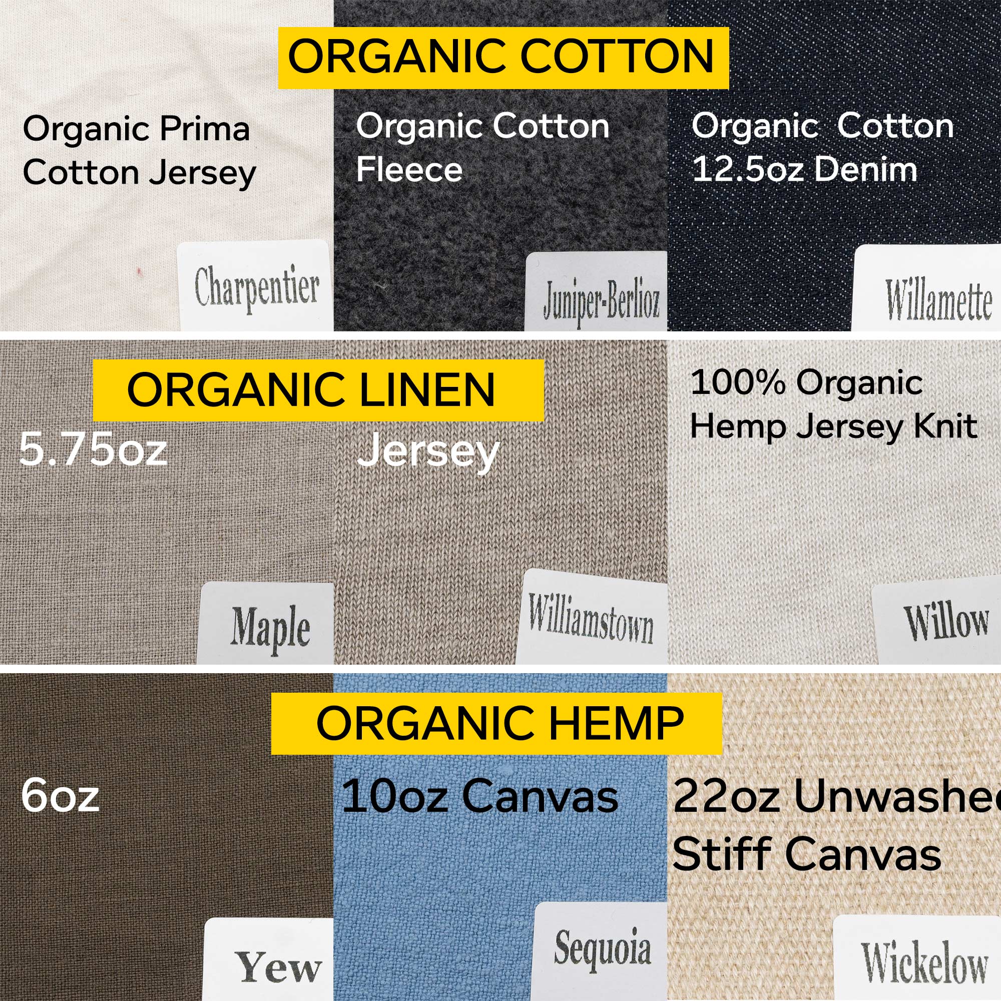Best of Rawganique 100% Organic Cotton, Linen, Hemp Fabrics Swatch