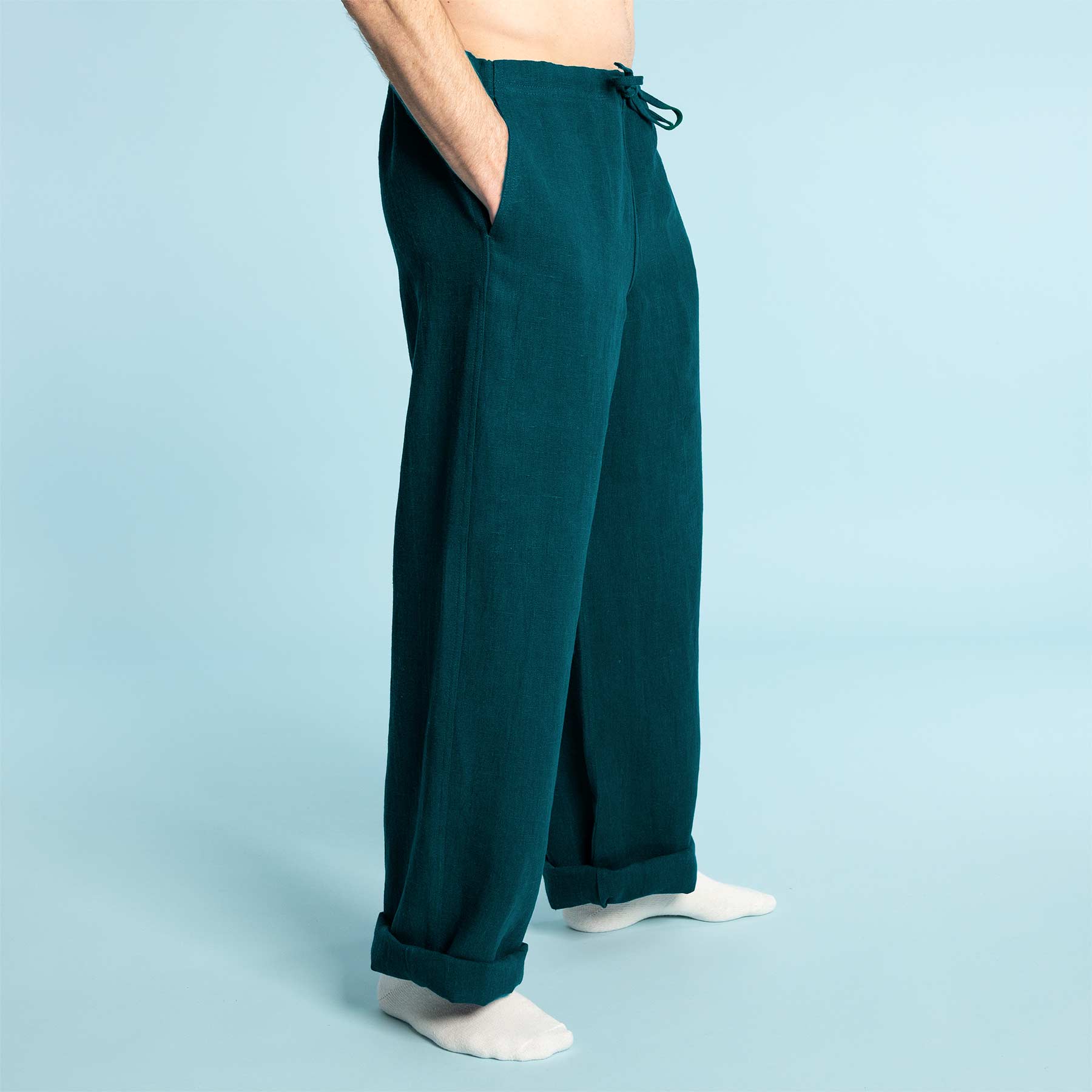YUGI Green Sage Mens Cotton Yoga Pants Natural Plant Dyed Pockets Yogi  Breathable Gym Straight Trousers Flexible Drawstring Festival AJJAYA